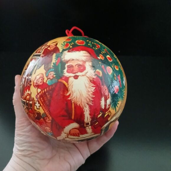 Vintage 5" Round Santa Claus Paper Mache Ball Christmas Ornament St. Nick Decor - Picture 1 of 10